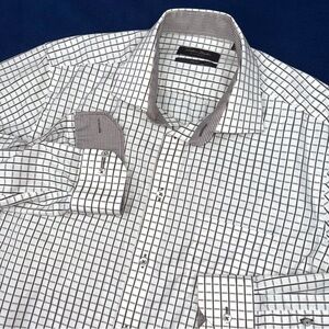 Klaus Boehler Check Button Up Shirt Two Ply Cotton Men Size 16.5/42 Office